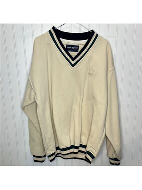 - Swingster Cream V-Neck Sweatshirt with Striped Accents Size Large